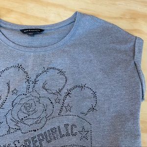 Rock & Republic Top Gray Womens Embellished Rolled Cap Sleeve Studded Small